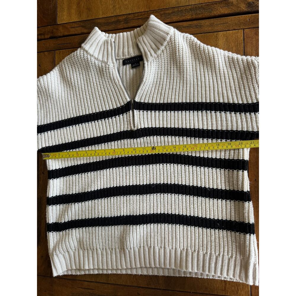 Sanctuary Chunky Knit Half Zip Sweater Cream Black Striped Size L - Picture 7 of 11